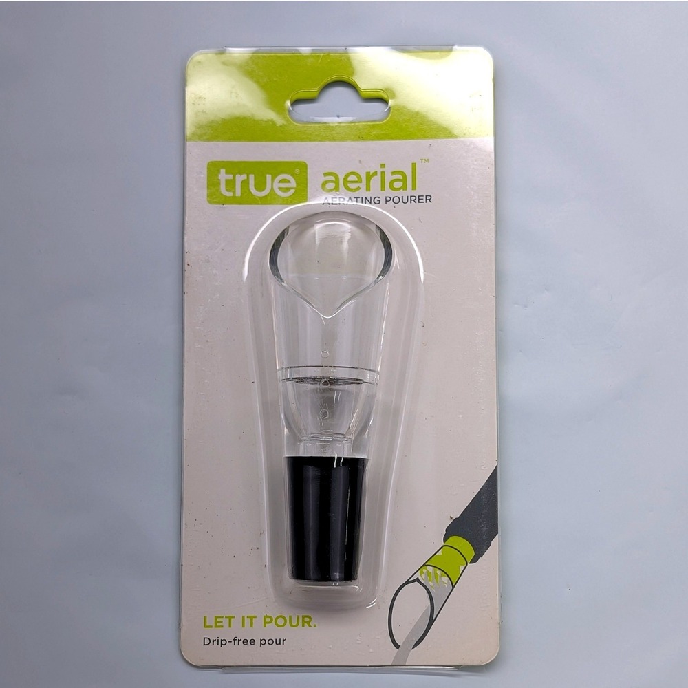 True Aerial Aerating Pourer Clear Black‎ Wine Aerator Drip-Free 0450 New
